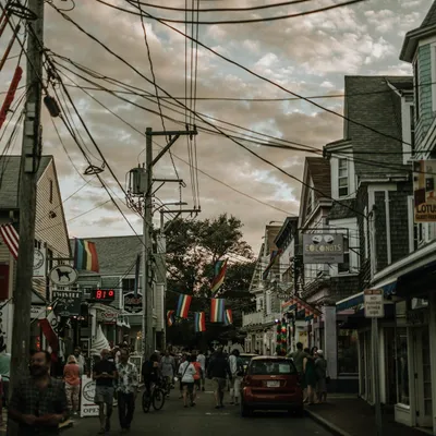 A picture a busy street in provincetown, massachussetts